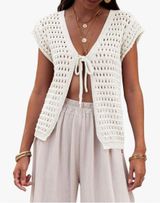 Amazon Tie Crochet Short Sleeve Open Front Lightweight Knit Cropped Cardigan Sweaters Cover Up Photo 0