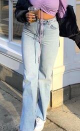 Primark Light Wash Straight Denim Jeans With Side Slit Photo 0