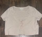 Short Sleeve Cropped Tie Sweater Photo 0