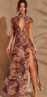 Animal Print Mesh Slit Dress Photo 0