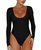 NEW Scoop Neck Long Sleeve Double Lined Stretchy Bodysuits M Black Size M Photo 0