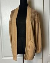 LIGHT BROWN LACE INSERT BASIC CARDIGAN Photo 0