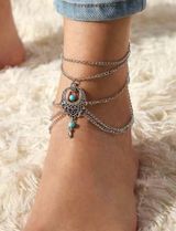 NEW Retro Turquoise Water Drop Anklet, silver anklet chain, BOHO Photo 0