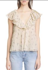 Ganni NWT  Blouse Size 40 USL White Floral Photo 0