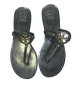 Tory Burch Mini Miller Thong Sandals Womens 7 Black Leather T-Strap Old Money Photo 0