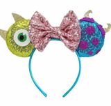 NEW Sequin Disney Monsters Inc Movie Theme Mike & Sulley Mouse Ears Headband Blue Photo 0