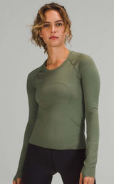 Lululemon Swiftly Tech Long Sleeve Shirt 2.0 Race Length Green Twill Size 6 Photo 0