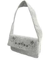 Lulu NYC Bridal White Silver Beaded Flap Baguette Wide Strap Shoulder Bag Purse Photo 0