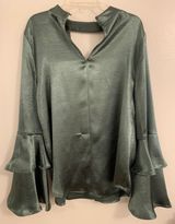 Belle Sky Sage Green Satin Top Photo 0