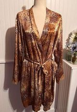 Animal Print Satin Lace Wrap Robe With Belt Photo 0
