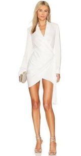 Superdown Sophie Draped Satin Mini Shirt Dress in White Large New Womens Wrap Photo 0