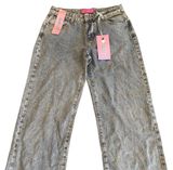 Pink Bow Jeans!  high-waisted wide-leg jeans in faded light blue Photo 0