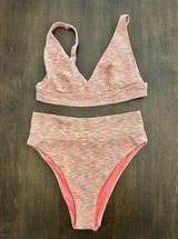Aerie Pink Bikini Set Size Large High Cut Cheeky Bottoms Wide Band Triangle Top Photo 0