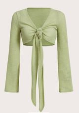 SheIn icon grunge tie front trumpet sleeve crop top Photo 0