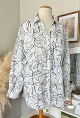 Cynthia Rowley 100% linen floral button down long sleeve women's shirt Size XL Photo 0