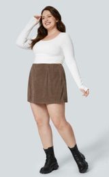 Halara Ribbed Corduroy Brown Mini Skirt Skort XL Photo 0