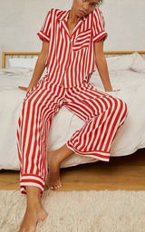 Free People Pajama Set shiny nights striped womens Red White lightweight size xs Photo 0