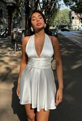 halter dress satin effect bow back tied wedding party coctail shower Photo 0