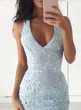 Azbro Blue And White Lace Dress Photo 0