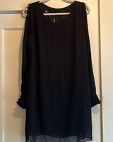 Iz Byer  | Black Mini Dress Sheer Peek-A-Boo Long Sleeves Size XL Fully Lined Photo 0