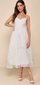 Favorite Event Ivory Swiss Dot Pleated Tiered Midi Dress Ivory size S Photo 0