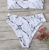 Marble High Cut Bikini Bottom White Size L Photo 0