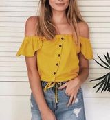 Madewell Mustard Drop Sleeve Blouse Photo 0