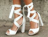 Lulus Dorian Ivory Satin Lace-up Platform Heels Photo 0