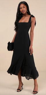 NEW Lulus Summer Invite Black Tie Strap Tiered Midi Dress Cocktail Party XL Photo 0