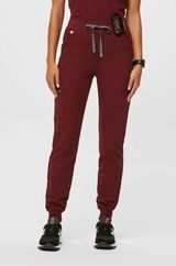 - High Waisted Zamora Jogger Scrub Pants Burgundy Medical Doctor Petite Photo 0