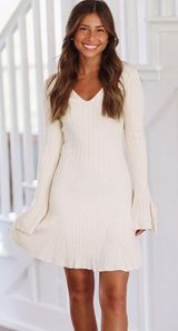 Cream Long Sleeve Dress Photo 0