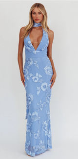 Selfie Leslie  Cipriana Backless Halter Maxi Dress Embellished Blue Size Small Worn Once  Paid $115  Photo 0