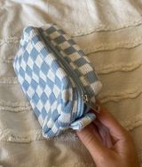 Small Blue Checkered Makeup Bag Photo 0