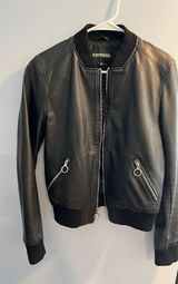 EXPRESS Leather Bomber Jacket Photo 0