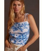 Maeve Anthropologie Ruched Side Tie Bow Spaghetti Strap Tank Floral Bee Bird S Photo 0