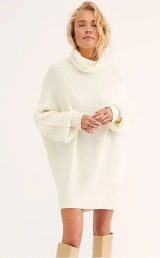 Free People Cocoa Oversized Slouchy Cowl Turtleneck Sweater Tunic Dress size xs Photo 0