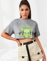SheIn Graphic Skull Cropped Top Photo 0