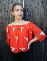 Peach Love Off The Shoulder Cowgirl Top Large Photo 0