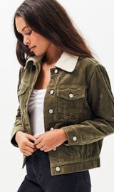 Addie Olive soft corduroy Jacket with Sherpa Size Large Photo 0