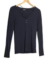 Gap Body Ribbed Henley Top Tee Long Sleeve TShirt Button Neckline Navy Blue L Photo 0