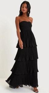 Lulu's Seriously Sensational Black Strapless Tiered Maxi Dress Size Medium Photo 0