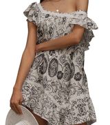 Maeve by Anthropologie Flutter-Sleeve Babydoll White Black Floral Mini Dress S Photo 0