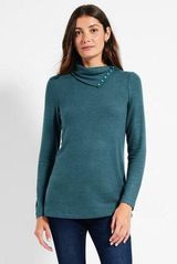 NZT Nic + Zoe Sweet Dreams Snap Neck Tee Sweater Turtleneck True Ocean - Small Photo 0