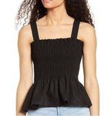 Socialite Black Linen Blend Sleeveless Smocked Peplum Tank Top Extra Small Photo 0
