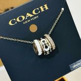 NWT Authentic Coach Rondell 3-Ring Circle Motif Necklace; Gold/Black MSRP $128 Photo 0