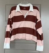 AERIE STRIPED SEMI CROPPED COLLARED BLOUSE LARGE PINK Photo 0