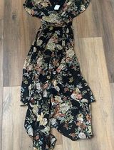 Free Press  Maxi Dress Womens XS Multicolor Floral Sheer Wrap Long Slit Flowy Photo 0