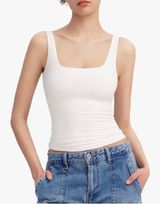 P UMIEY Women's Square Neck Tank Top Sleeveless Double Lined Basic Tops Sharp Collection Photo 0