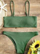 Zaful Army Green Ribbed Bikini Photo 0