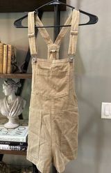 Aerie Werk and Play Denim Short Overalls TAN KHAKI Womens Size XS Photo 0